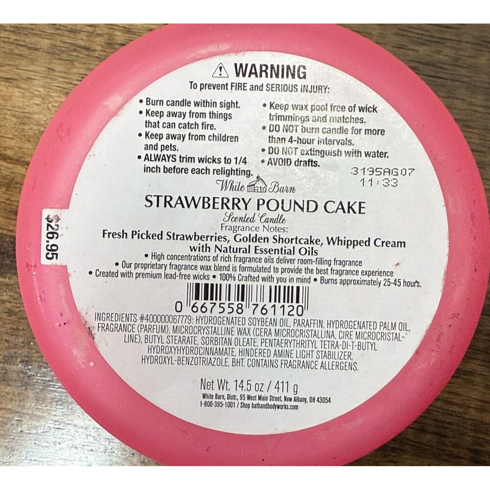 Bath & Body Works White Barn Strawberry Pound Cake 3 Wick Scented Candle - Picture 4 of 5